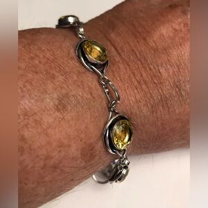 Citrine Stamped 925 Sterling Silver Bracelet